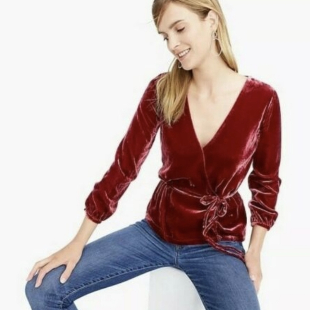 NWT J. Crew Burgandy Faux Wrap Peplum Top